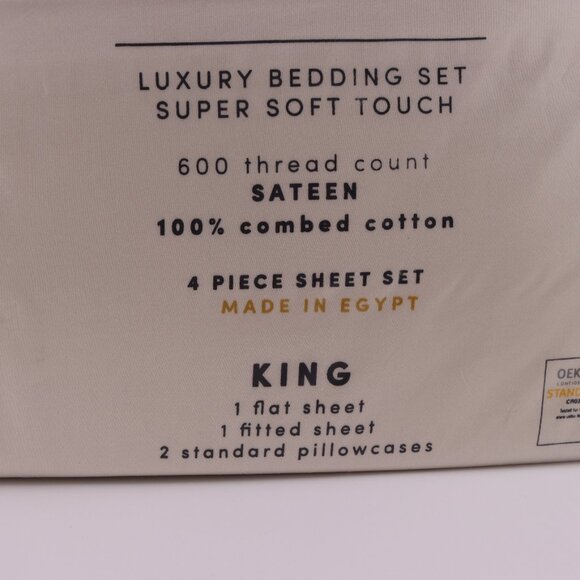 4 PC KING Sweet Home Collection 600 Thread Count Sateen Sheet Set - Ivory - Picture 3 of 4